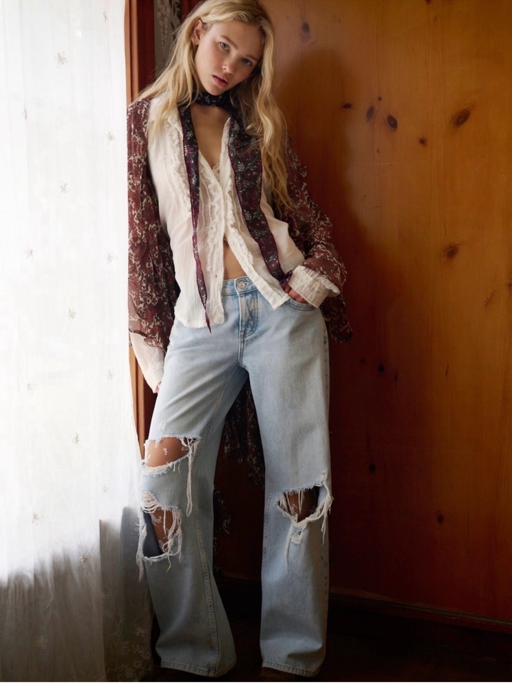 Light Blue Distressed Wide-Leg Women's Jeans We The Free Tennessee jeans